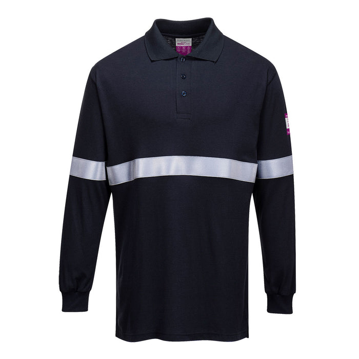 Flame Resistant Anti-Static Long Sleeve Polo Shirt with Reflective Tape - FR03NAR